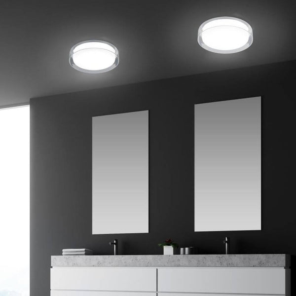 LED Badlampe Olvi 1020lm IP44 für Badezimmer, runde Deckenleuchte mit opalweißem Schirm und Klarglas