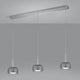 LED Pendelleuchte Flute Chrom mit drei transparent-satinierten Lampenschirmen in Smokey Grey