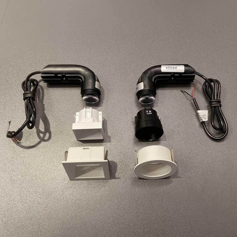 Mini LED Einbaustrahler PIC rund 500lm mit verschiedenen Halterungen in Weiß und Schwarz.