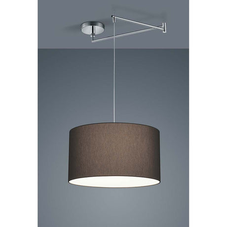 Suspension Certo chromé, abat-jour en chintz anthracite, au design moderne avec abat-jour marron.