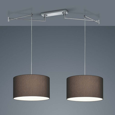 Suspension Certo chromée, abat-jour en chintz anthracite avec deux abat-jour de couleur anthracite.
