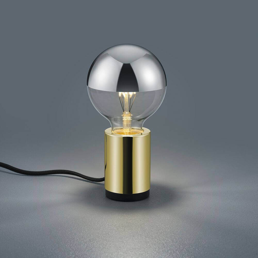 Tischleuchte Pix Messing mit runder Glühlampe, perfekt für Nachtlicht und Bürobeleuchtung.
