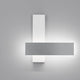 LED Wandleuchte Dex Weiß, Alu-Poliert an einer grauen Wand, modernes Design mit dimmbarer Funktion.