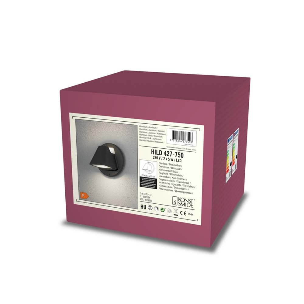 Hild LED Außen Wandleuchte Verpackung mit Artikelnummer HILD 427-750 und technischen Informationen auf der Rückseite.