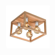Holz Deckenleuchte 4-flammig Kago Eiche-Geölt Chrom mit modernen Glühbirnen im quadratischen Design.