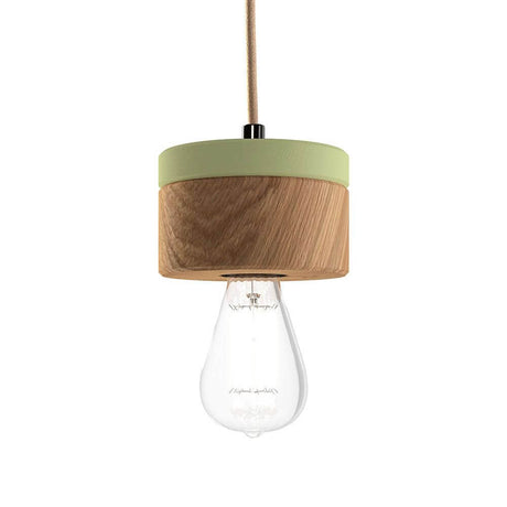 Suspension en bois Ø 11 cm en 3 essences de bois avec un doux vert wasabi et un design en bois naturel