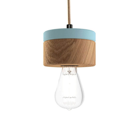 Suspension en bois Ø 11 cm en 3 essences de bois au design minimaliste et d’un doux bleu pastel
