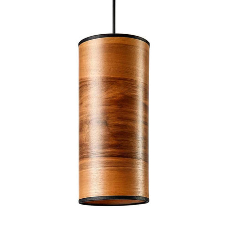 Holz-Hängelampe Nux Europäischer Nussbaum in zylindrischer Form mit Echtholzfurnier und elegantem Design.