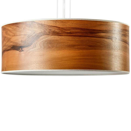 Holz-Hängeleuchte Discus Europäischer Nussbaum mit edlem Holzdesign und warmem Licht für stilvolle Räume.