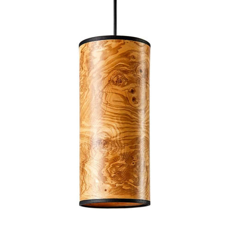 Wooden pendant light Nux Olive ash grain with cylindrical shade made of real wood veneer