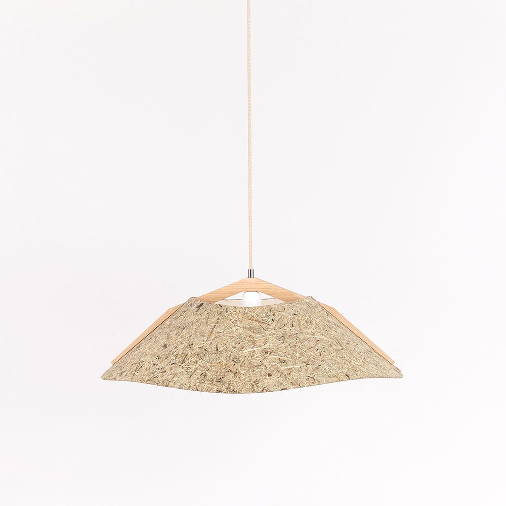 Wooden pendant lamp with shade Ø 62cm curved