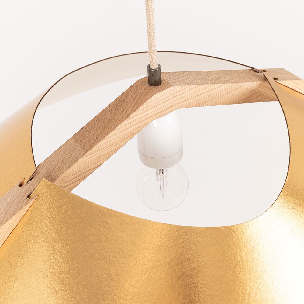 Wooden pendant lamp with shade Ø 62cm curved