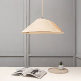 Wooden pendant lamp with shade Ø 62cm curved