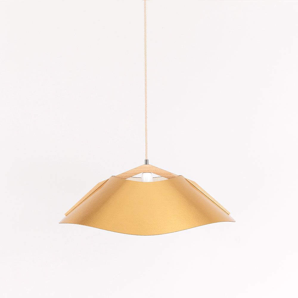 Wooden pendant lamp with shade Ø 62cm curved