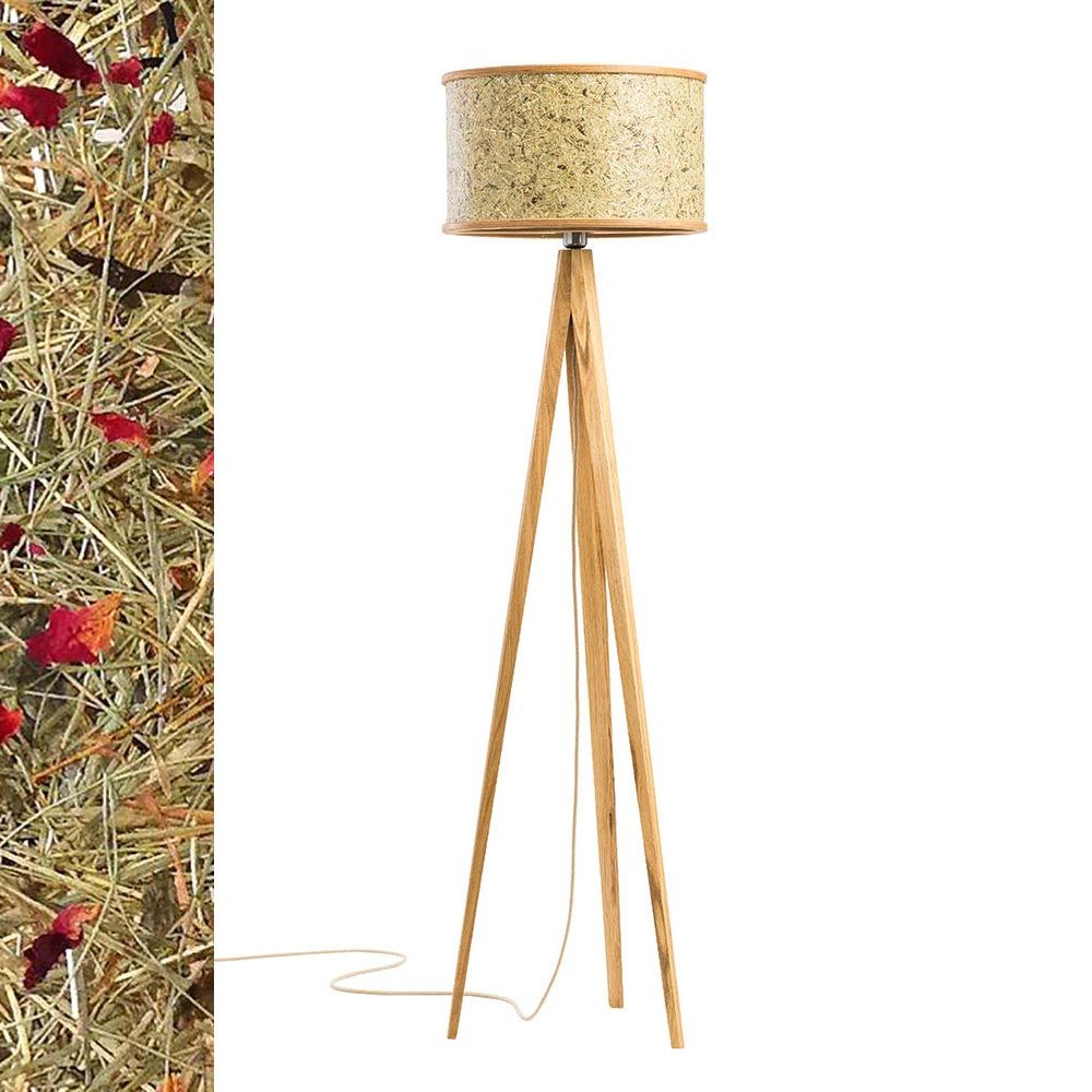 Lámpara de pie de madera 163cm con pantalla de heno