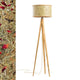 Holz Stehlampe 163cm mit Heuschirm aus Eiche und organischen Materialien, modern und nachhaltig.