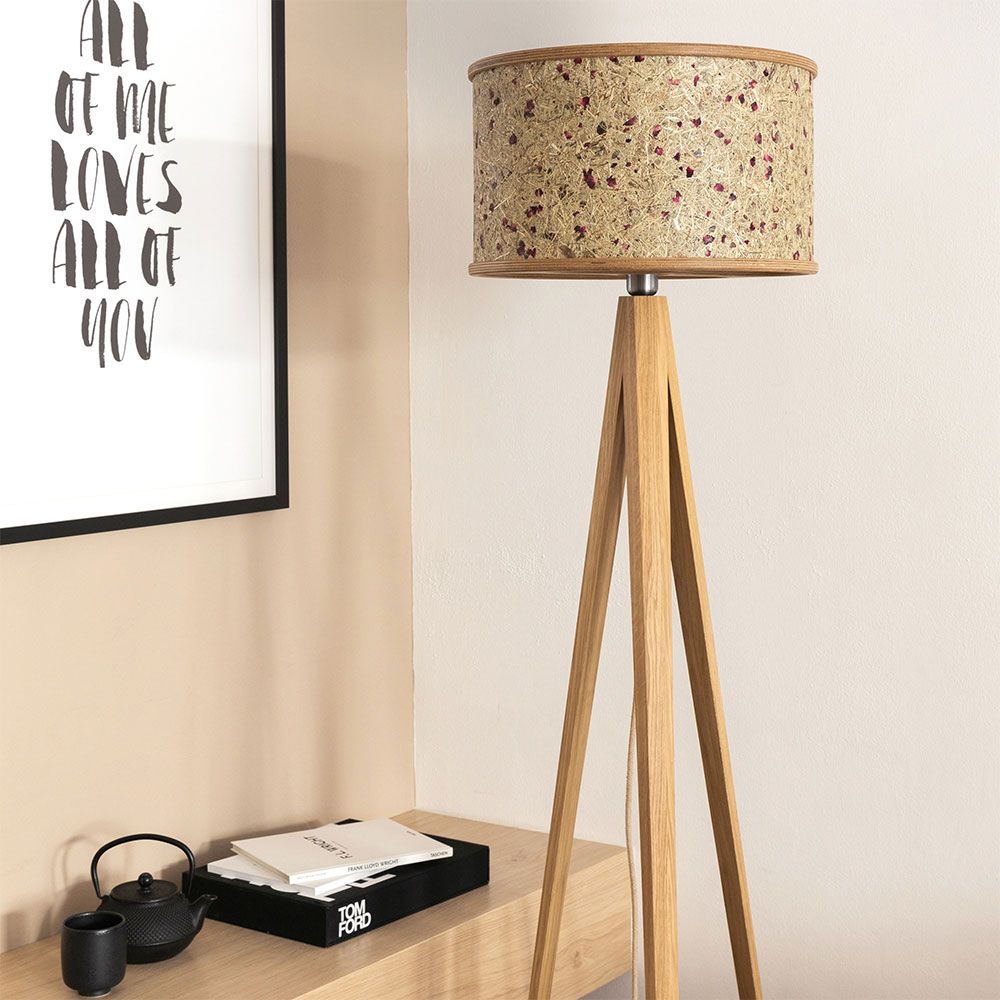 Wooden floor lamp 163cm with hay shade