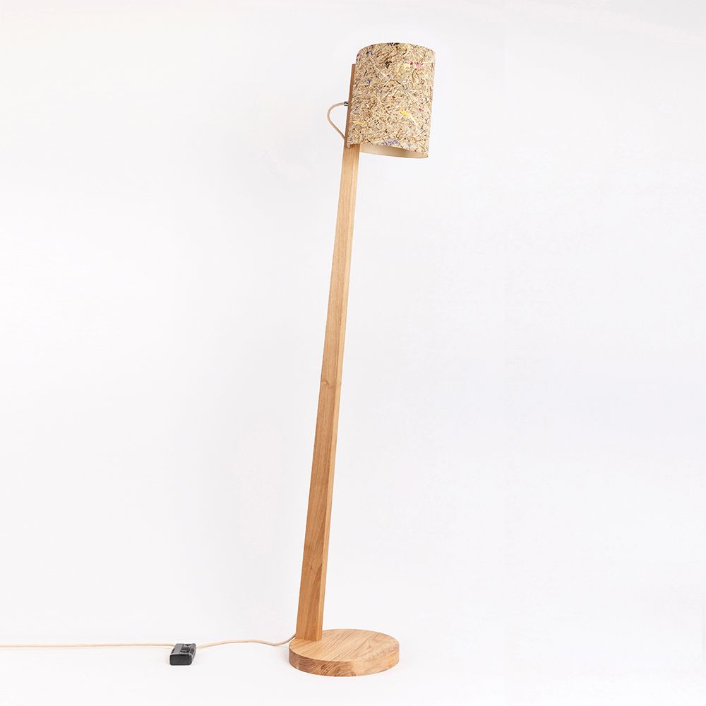 Wooden floor lamp with shade cylindrical 167cm