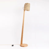 Wooden floor lamp with shade cylindrical 167cm