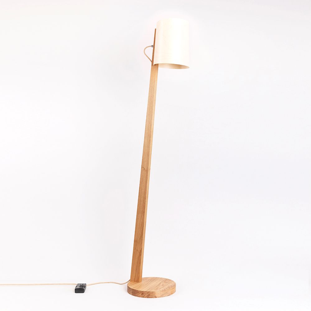 Lampada da pavimento in legno con schermo cilindrico 167 cm