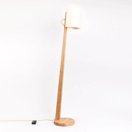 Holz Stehlampe mit Schirm Zylindrisch 167cm, moderne Stehleuchte aus Holz mit elegantem Lampenschirm.