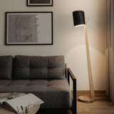 Wooden floor lamp with shade cylindrical 167cm