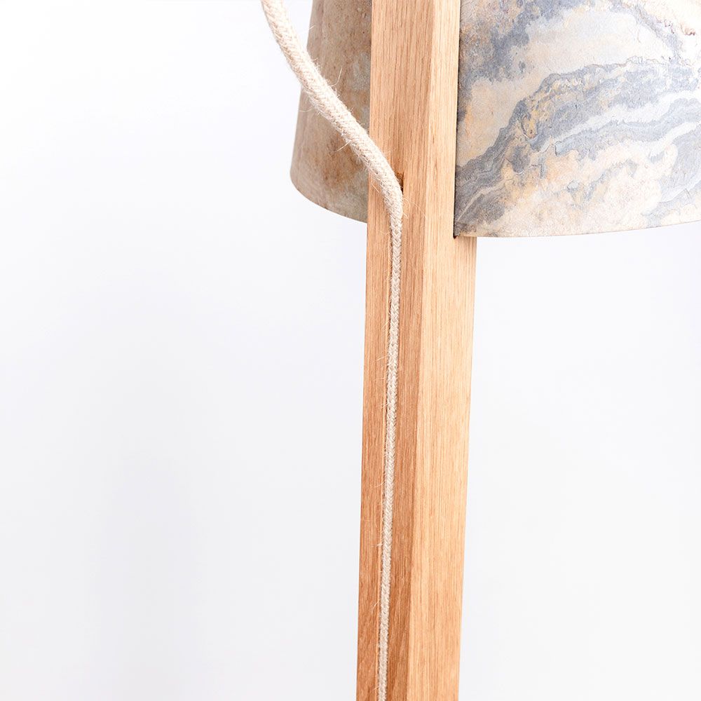 Wooden floor lamp with curved shade 167cm