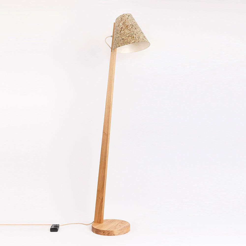 Lámpara de pie de madera con pantalla curvada 167cm
