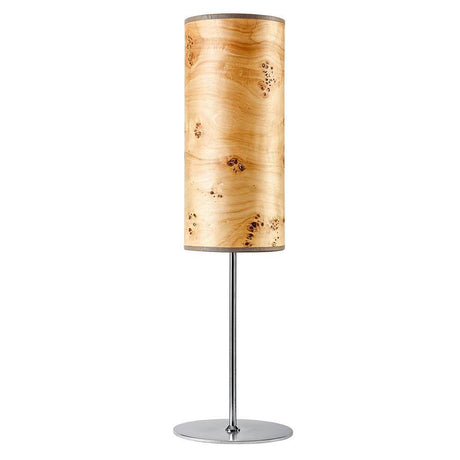 Holz-Tischleuchte Arboreus 50cm Pappel Maser mit zylindrischem Schirm aus Echtholzfurnier.