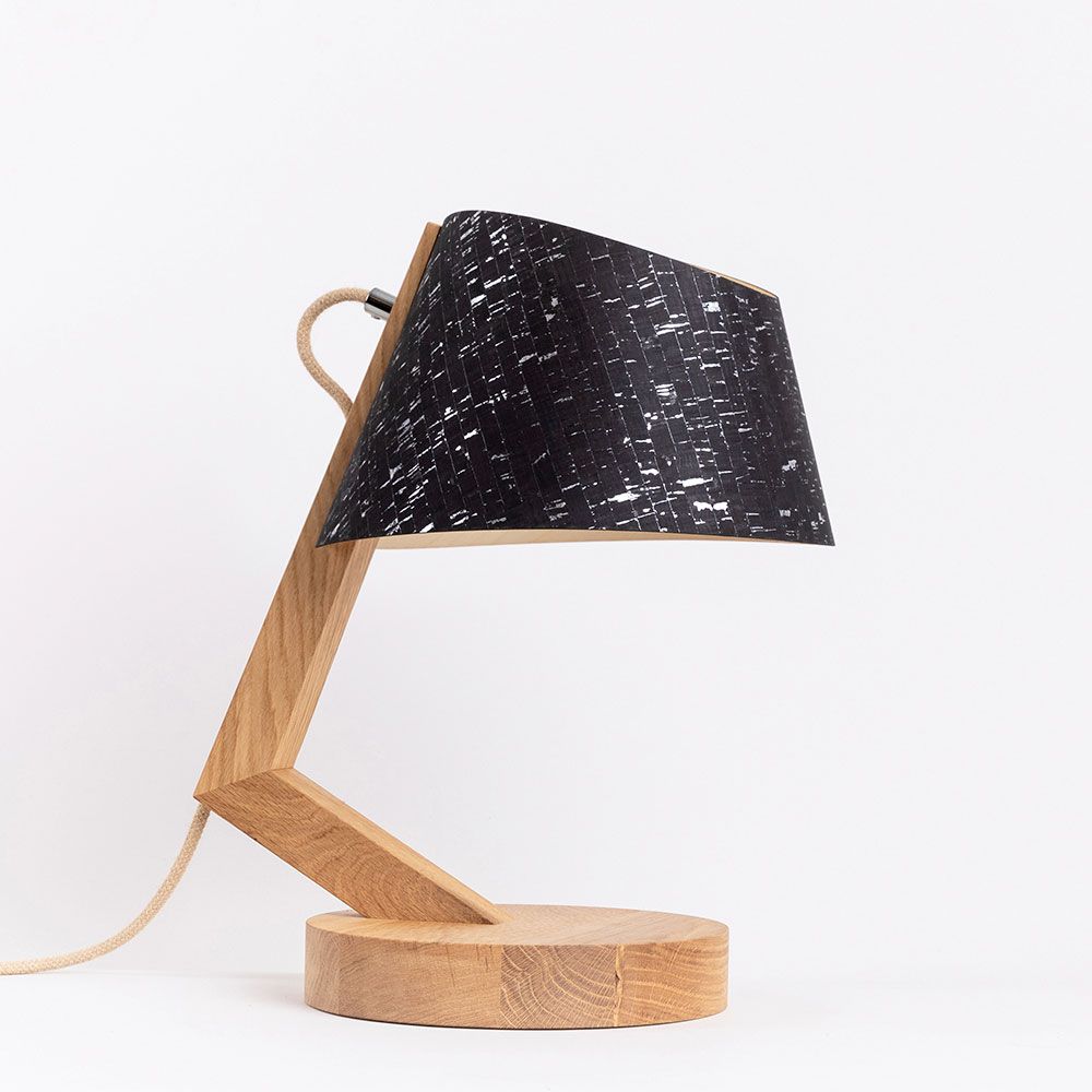 Lampe de table en bois avec parapluie courbe