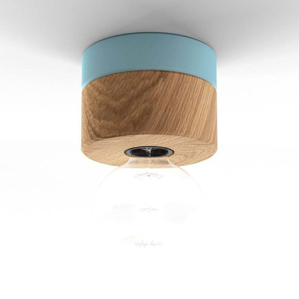 Holz Wand- & Deckenleuchte Ø 11cm in 3 Holzarten, Eiche, Pastellblau, skandinavisches Design, minimalistisch