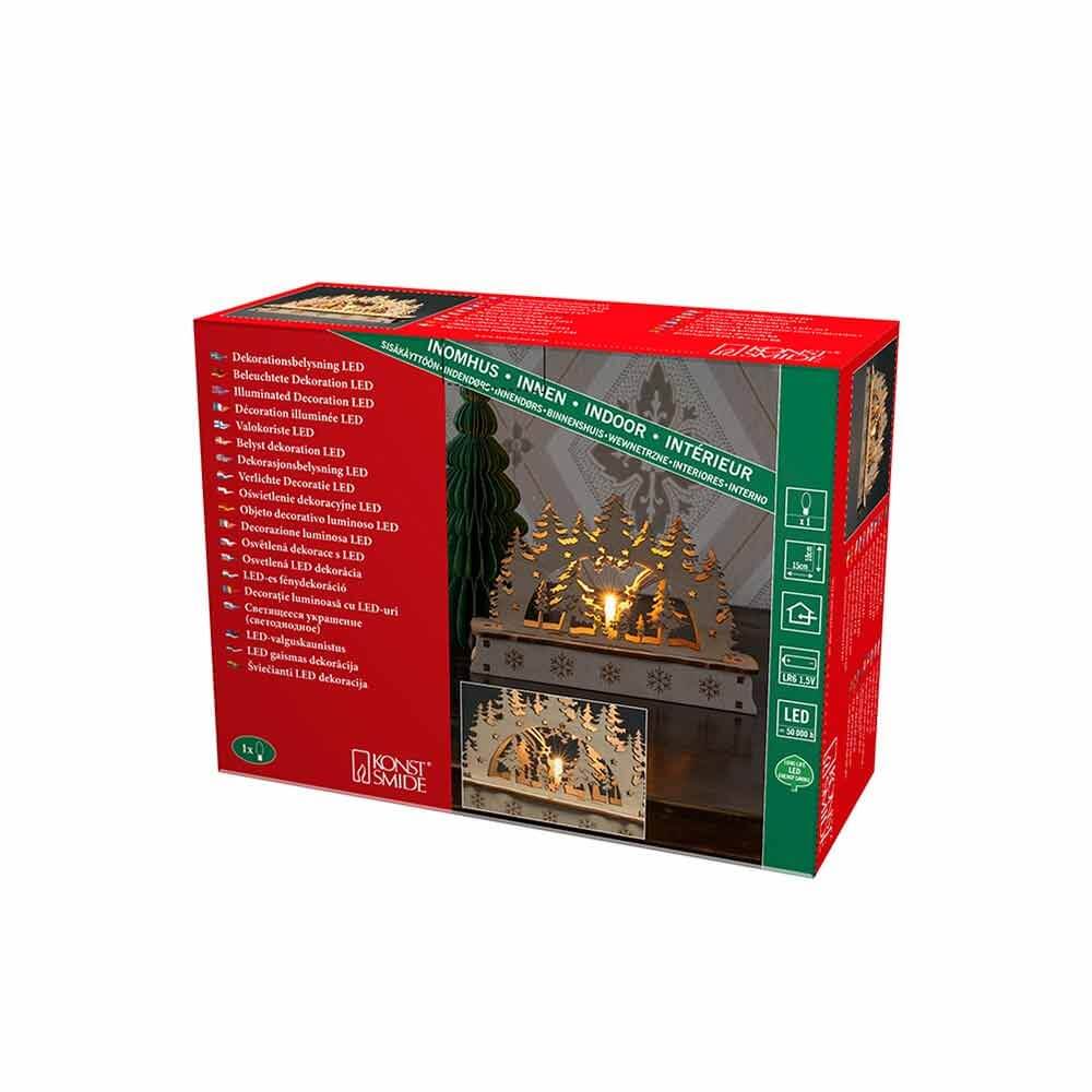 Holzsilhouette mit Weihchtsbaum und Weihchtsmann batteriebetrieben aus Holz in roter Verpackung