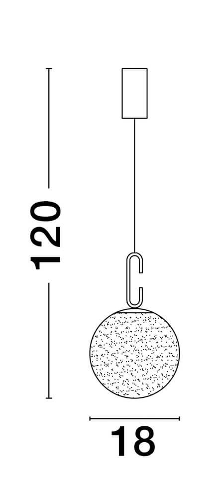 Hook LED Pendelleuchte Ø 18cm 3000K Gold-Gebürstet, Weiß Maßzeichnung mit Höhe 120cm.