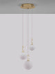 Hook LED Pendelleuchte 3-flammig Ø 39cm 3000K Gold-Gebürstet, Weiß mit drei schwebenden Glaskugeln