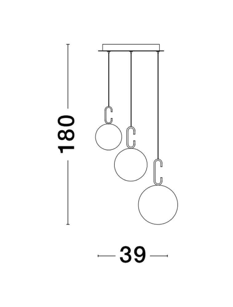 Hook LED Pendelleuchte 3-flammig Ø 39cm 3000K Gold-Gebürstet, Weiß - technische Zeichnung mit Abmessungen