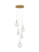 Hook LED Pendelleuchte 5-flammig Ø 42cm 3000K Gold-Gebürstet, Weiß mit fünf hängenden Glaskugeln