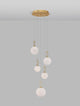 Hook LED Pendelleuchte 5-flammig Ø 42cm 3000K Gold-Gebürstet, Weiß mit runden Glaskugeln