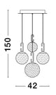 Technische Zeichnung der Hook LED Pendelleuchte 5-flammig Ø 42cm 3000K Gold-Gebürstet, Weiß mit Maßen.