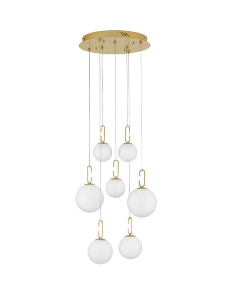 Hook LED Pendelleuchte 7-flammig Ø 56,6cm 3000K Gold-Gebürstet, Weiß