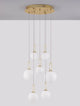 Hook LED Pendelleuchte 7-flammig Ø 56,6cm 3000K Gold-Gebürstet, Weiß mit edelen Glas-Elementen