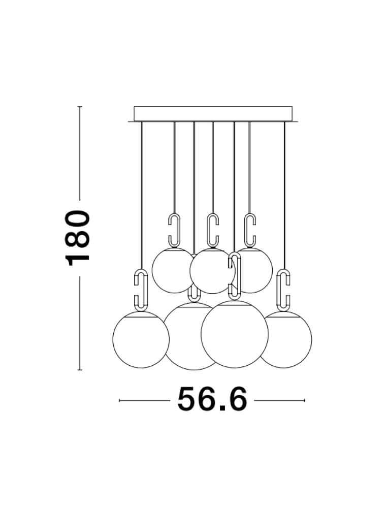 Hook LED Pendelleuchte 7-flammig Ø 56,6cm 3000K Gold-Gebürstet, Weiß - technische Zeichnung