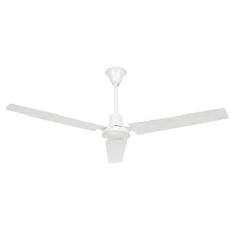 IDeckenventilator NDUS Ø 140cm 3 Flügel Weiß in Weiß mit drei Blättern für effiziente Luftzirkulation.