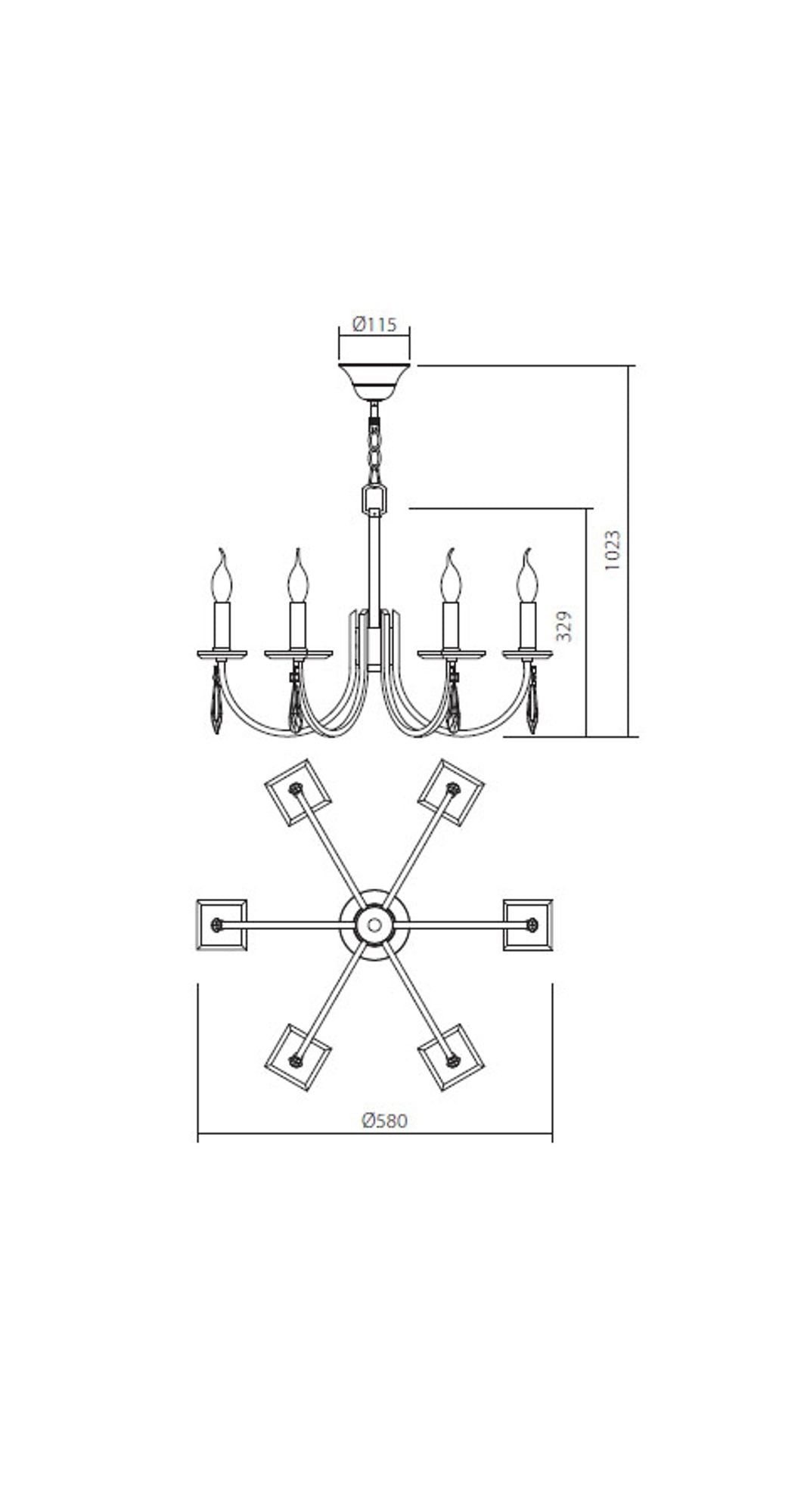 Lampadario Elisir a 6 luci color ottone 