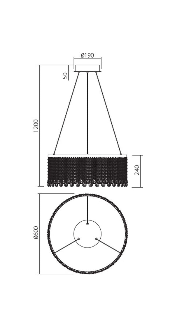 LED-Pendelleuchte Vanesia Ø 60cm Dimmbar, goldene Pendelleuchte mit Kristallelementen und Maßen