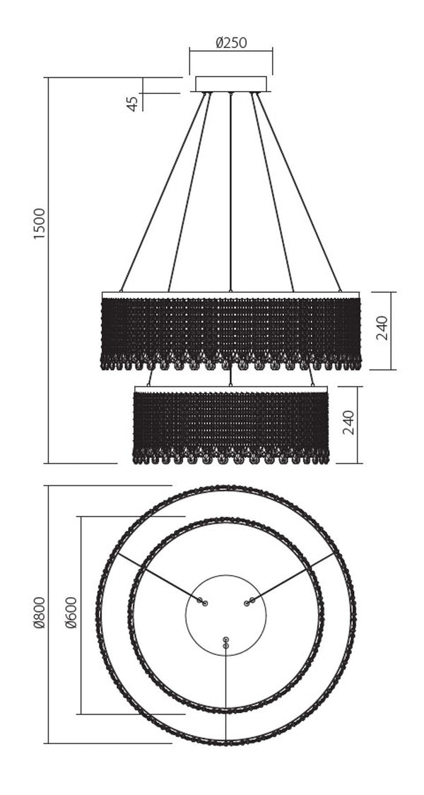 LED-Pendellampe Vanesia Ø 60+80cm Dimmbar, zweistufige Rund-Pendelleuchte mit Kristallen