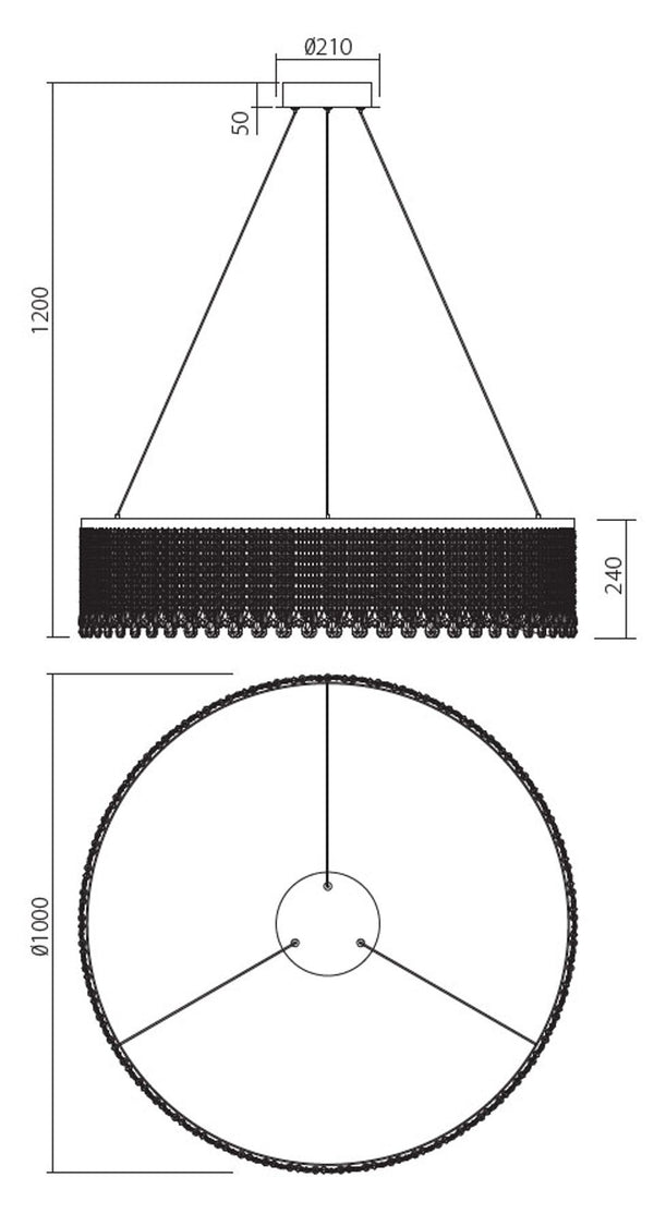LED-Hängelampe Vanesia Ø 100cm Dimmbar, runde Kristall-Hängeleuchte mit goldfarbenem Ring