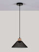 Ian Pendelleuchte E27 Schwarz mit modernem Design und Holzdetails, ideal für Esszimmer und Wohnzimmer.