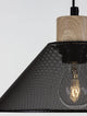 Ian Pendelleuchte E27 Schwarz mit schwarzem Metallschirm und Holzdetail