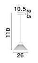 Technische Zeichnung der Ian Pendelleuchte E27 Schwarz mit Maßen 110 cm Höhe und 26 cm Durchmesser.