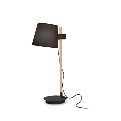 Modern Axel wooden table lamp with black lampshade and wooden stand, ideal for stylish interiors.